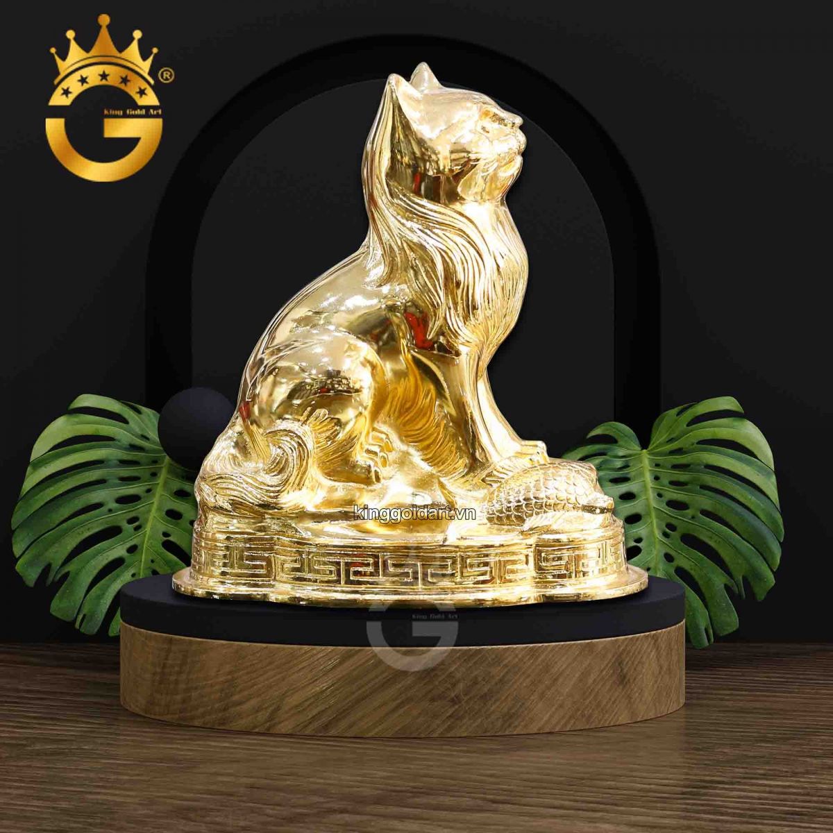 Tượng mèo mạ vàng 24k của King Gold Art, tượng mèo 2023