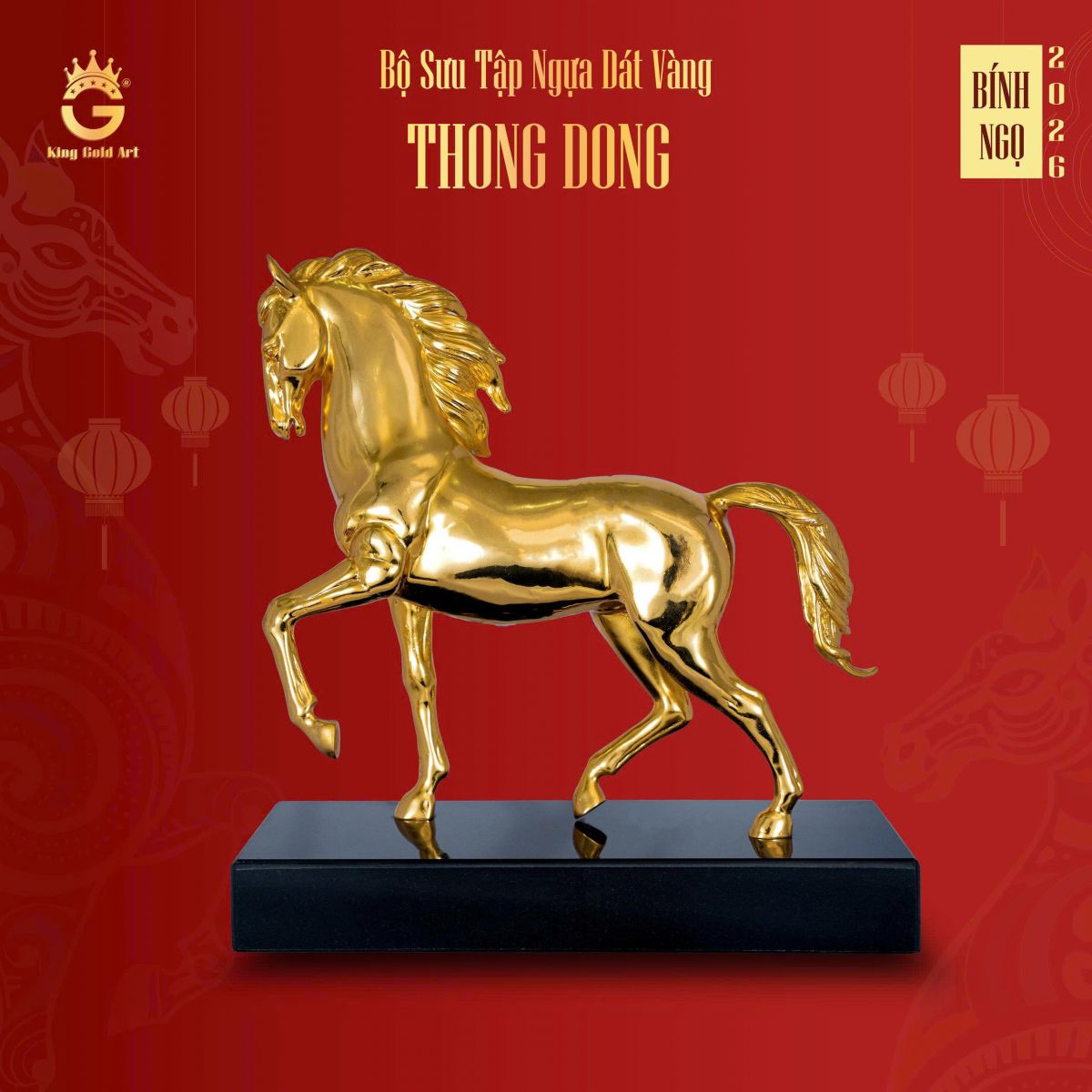 Tượng Ngựa Phong Thủy Dát Vàng 24K
