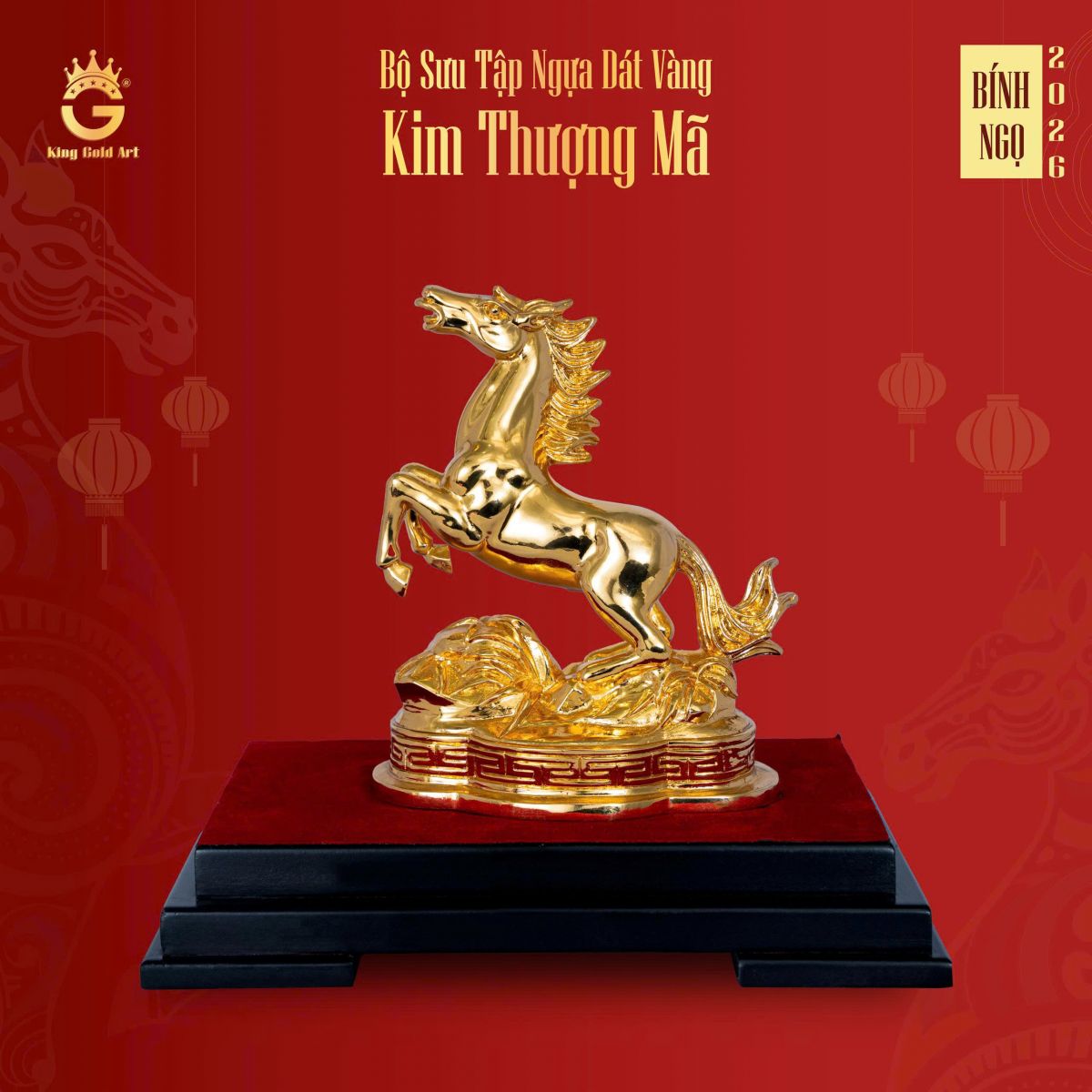 Tượng Ngựa phong thủy Mạ Vàng 24K