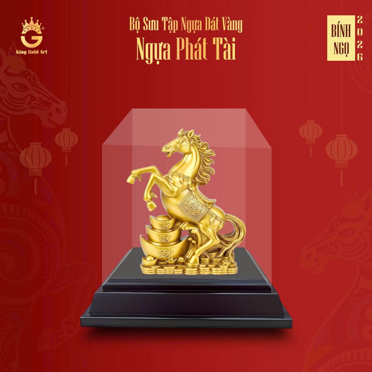 Quà Tết 2026 - Tượng Ngựa Phát Tài (Bản 3 thỏi vàng)