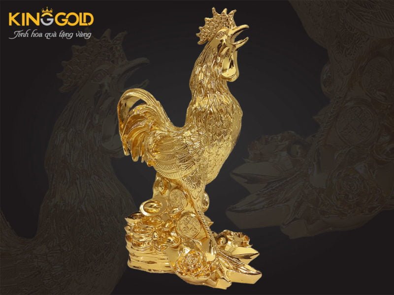  Tượng gà bằng đồng mạ vàng 24k, quà tặng vàng 24k 